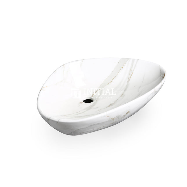 Above Counter Triangle Gloss Marble Carrara Ceramic Basin 590x390x135 ,