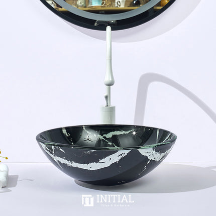 Above Counter Tempered Glass Basin Black Round Art Basin 420x420x145 ,