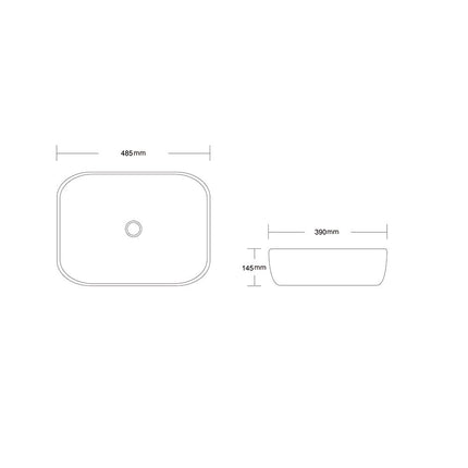 Above Counter Gloss Marble Oak Surface Rectangle Curved Rim Ceramic Basin 505x400x140 ,