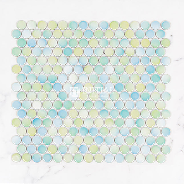 Feature Mosaic Venice 19mm Penny Round Mosaic Gloss Aquamarine 315X294 ,