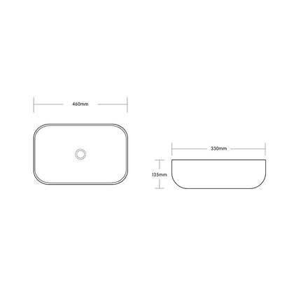 Gloss White Above Counter Basin 460x330x135 ,