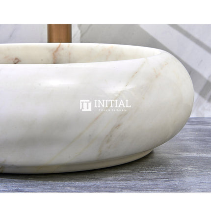 Above Counter Basin Round White Marble Surface Stone Basin 420x420x140 ,