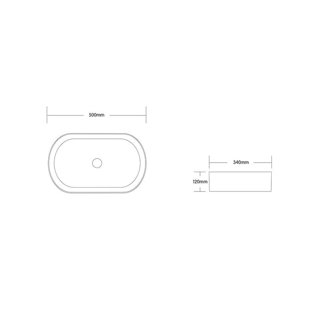 Above Counter Matt Carrara Finish Ceramic Oval Basin 500x350x120 ,