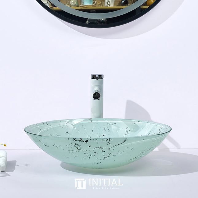 Above Counter Tempered Glass Light Blue Oval Basin Double Layer 480x390x140 ,