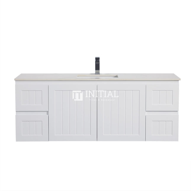 Modern Shaker Matt White Wall Hung Vanity Cabinet & Ceramic Top Single Bowl 1490W X 450H X 560D ,