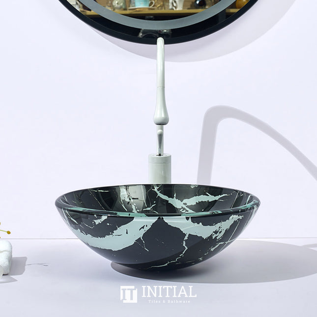 Above Counter Tempered Glass Basin Artistic Round Double Layer 420x420x145 ,