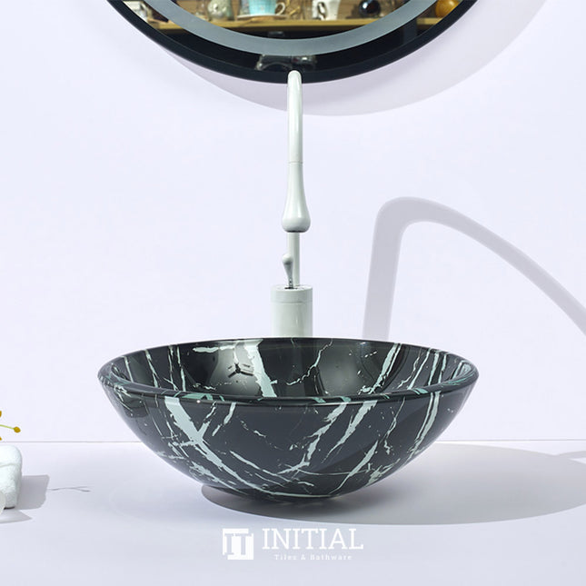 Above Counter Tempered Glass Basin Artistic Round Double Layer 420x420x145 ,