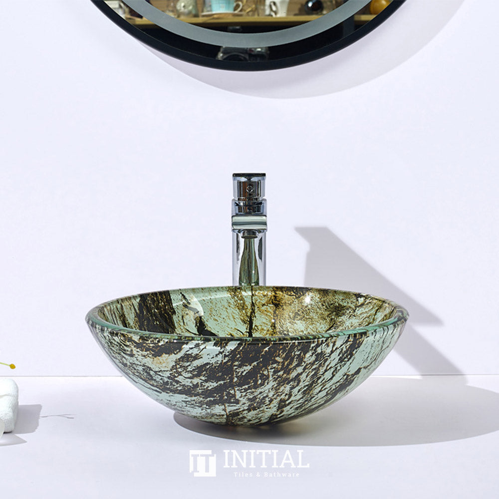 Above Counter Tempered Glass Basin Antique Round Double Layer 420x420x145 ,
