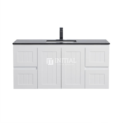 Modern Shaker Matt White Wall Hung Vanity Cabinet & Ceramic Top Single Bowl 1190W X 450H X 560D ,