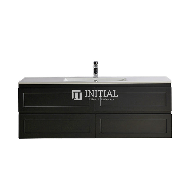 Fremantle Hampton Style Matte Black Wall Hung Vanity Cabinet & Ceramic Top 1490W X 450H X 560D ,