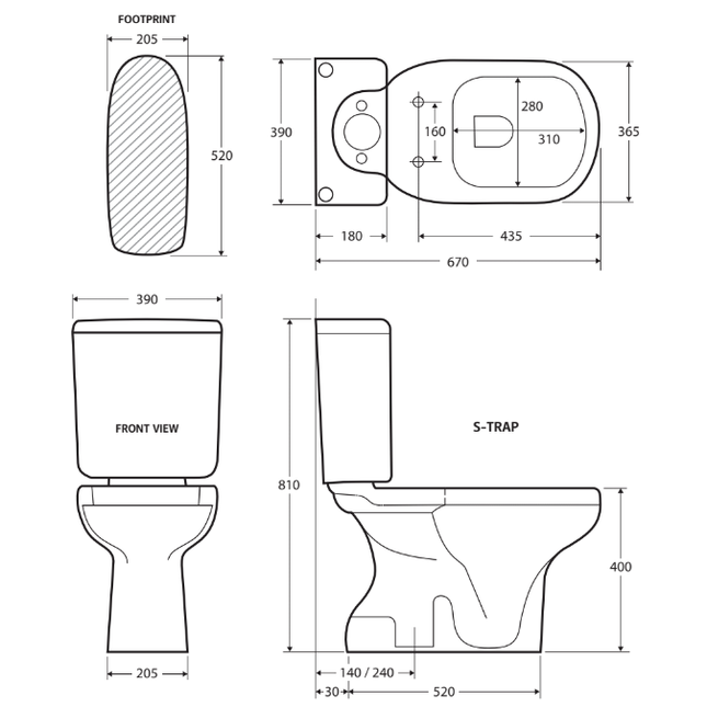 Fienza Rak Liwa Close Coupled Toilet Suite, Gloss White, S-Trap 240 ,