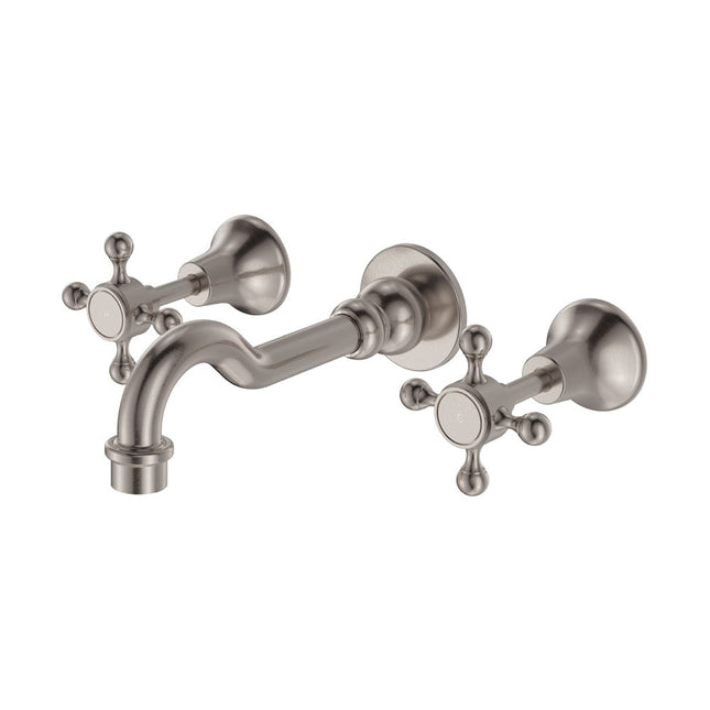 Fienza Lillian Shepherds Crook Brushed Nickel Basin/Bath Wall Set, 3 Piece Tapware ,