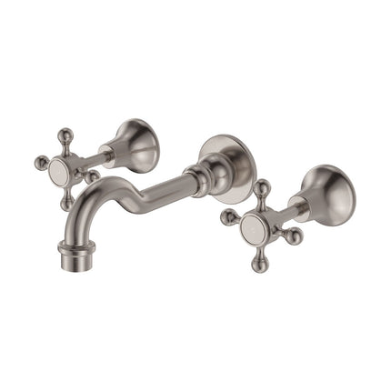 Fienza Lillian Shepherds Crook Brushed Nickel Basin/Bath Wall Set, 3 Piece Tapware ,