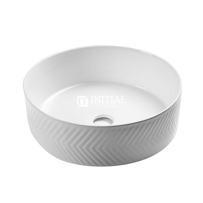 Above Counter Round Basin Chevron Pattern, Gloss White, 360X360X120 ,