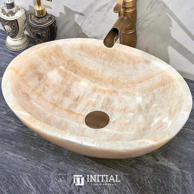 Above Counter Stone Basin Oval Shape Yellow Onyx Surface Basin 480x320x140 ,