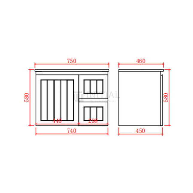 Hampton Modern Shaker Matt White Wall Hung Right Drawer Vanity 740W X 450H X 560D ,