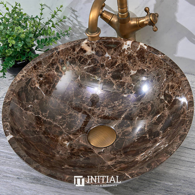 Above Counter Basin Round Brown Marble Surface Stone Basin 420x420x140 ,