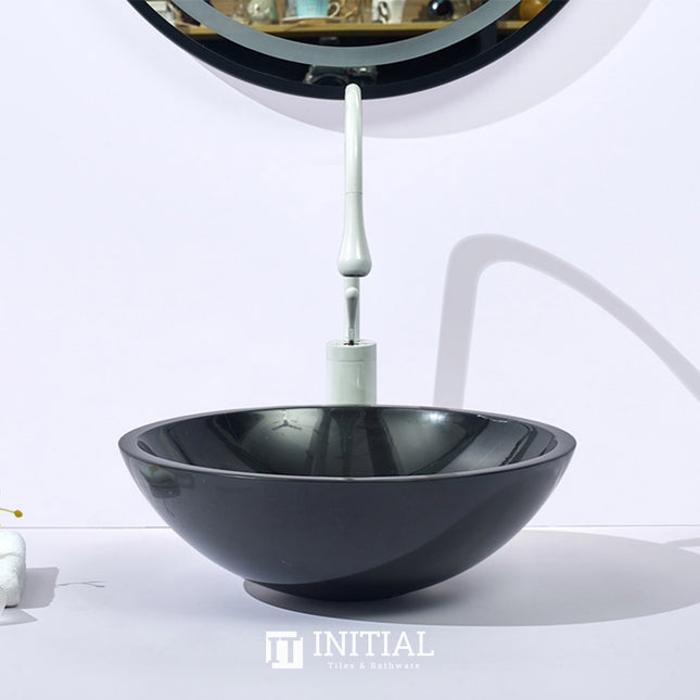 Round Above Counter Basin Gloss Black Marble Surface Stone Basin 420x420x140 ,