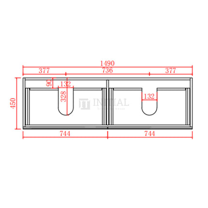 Fremantle Hampton Style Matte Black Wall Hung Vanity Cabinet & Ceramic Top Double Bowl 1490W X 450H X 560D ,
