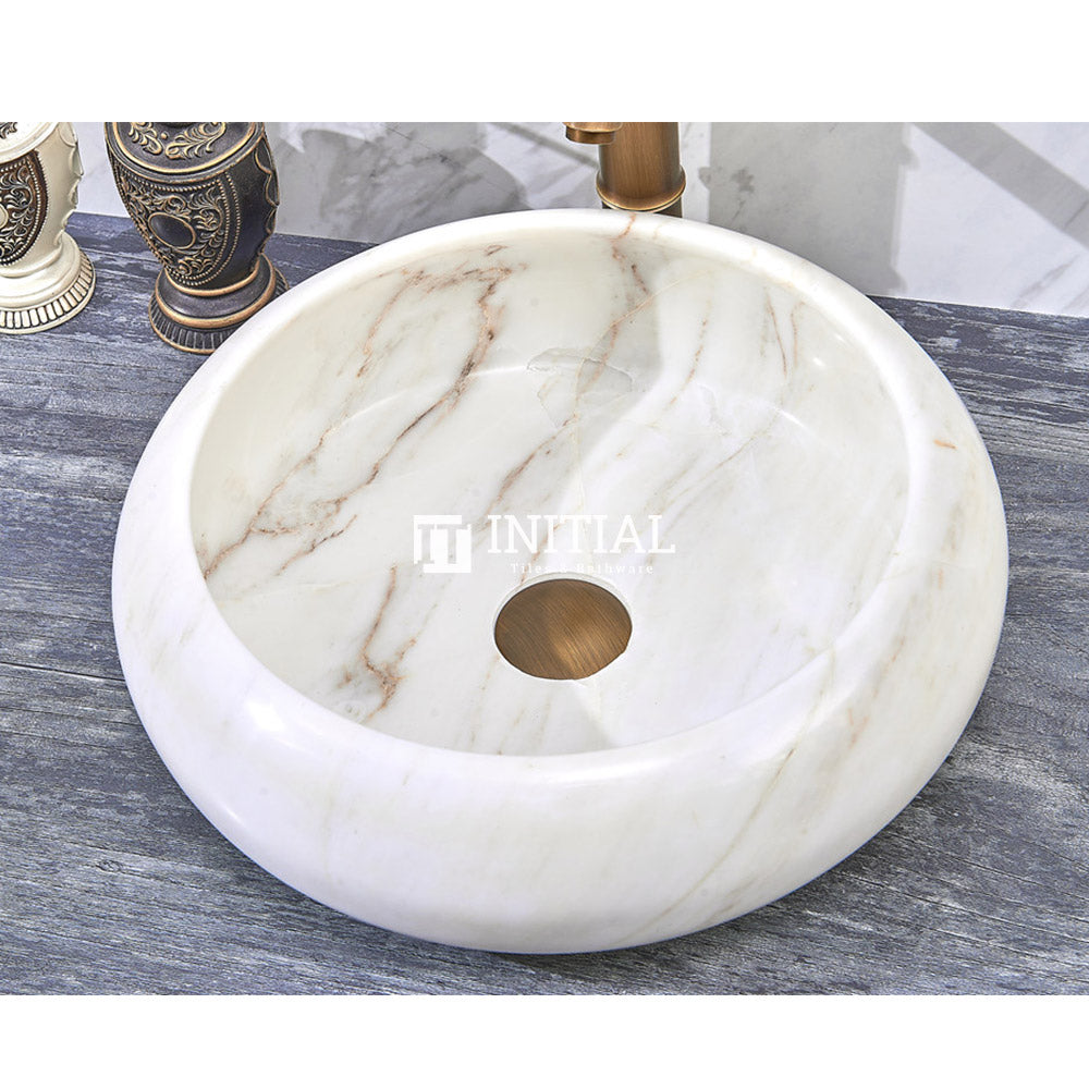 Above Counter Basin Round White Marble Surface Stone Basin 420x420x140 ,
