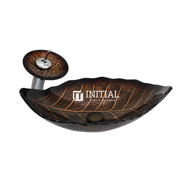 Above Counter Tempered Glass Basin Special Leaf Shape Vintage Basin 550x350x125 ,