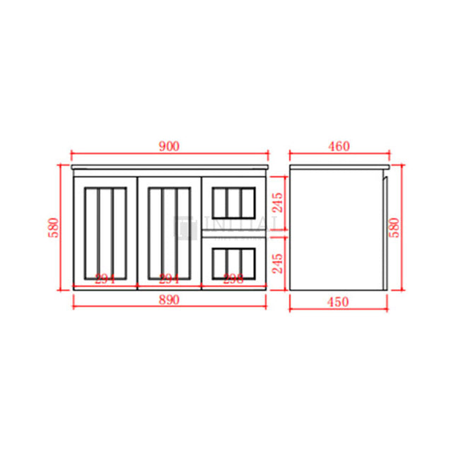 890W X 450H X 560D Modern Shaker Matt White Wall Hung Vanity Right Drawer Cabinet Only & Ceramic Top Available ,