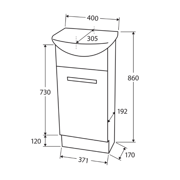 Fienza Gloss White Antonio 400 Vanity On Kick, Glass Door, 1 Tap Hole ,