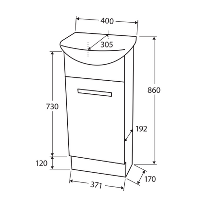 Fienza Gloss White Antonio 400 Vanity On Kick, Glass Door, 1 Tap Hole ,