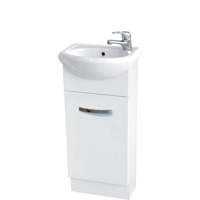 Fienza Gloss White Antonio 400 Vanity On Kick, Solid Door, 1 Tap Hole ,