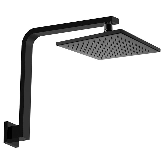 Fienza Hustle Matte Black Square Gooseneck Shower Arm, Shower Head Set ,