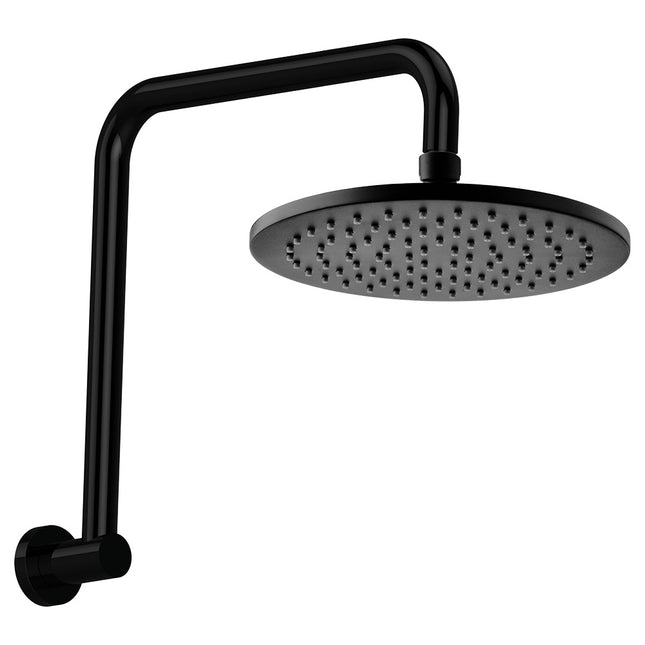 Fienza Hustle Matte Black Round Gooseneck Shower Arm, Shower Head Set ,