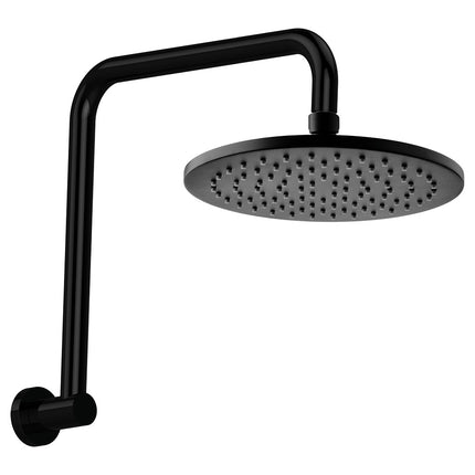 Fienza Hustle Matte Black Round Gooseneck Shower Arm, Shower Head Set ,