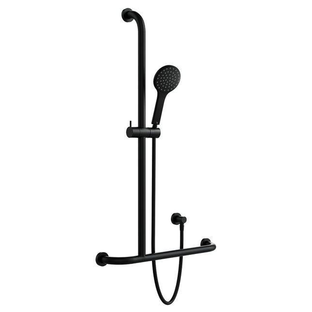 Fienza Hustle Care Left Hand Inverted T Rail Shower, Matte Black ,