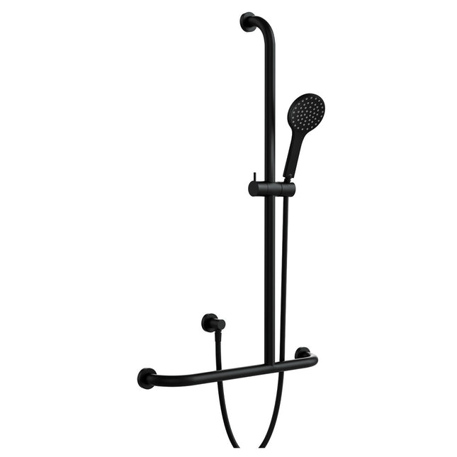 Fienza Hustle Care Right Hand Inverted T Rail Shower, Matte Black ,