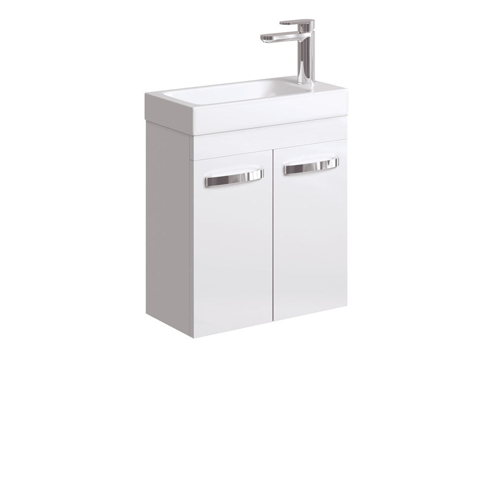 Fienza Denzel 450 Ensuite Gloss White Wall Hung Vanity, 1 Tap Hole ,