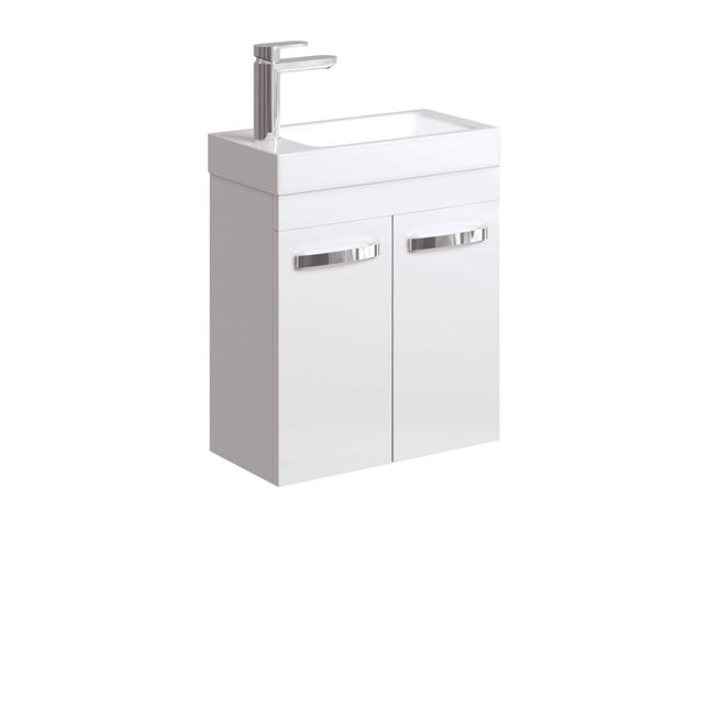 Fienza Denzel 450 Ensuite Gloss White Wall Hung Vanity, 1 Tap Hole ,