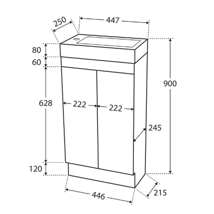 Fienza Ralph 450 Ensuite Gloss White Vanity On Kick, Solid Doors ,