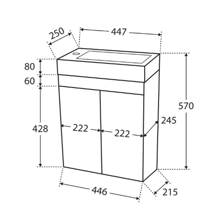 Fienza Ralph 450 Ensuite Gloss White Wall Hung Vanity, Solid Doors ,
