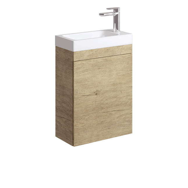 Fienza Denzel Edge 450 Ensuite Wall Hung Vanity, Scandi Oak, 1 Tap Hole ,