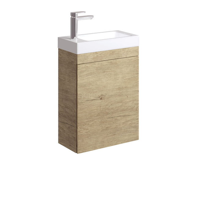 Fienza Denzel Edge 450 Ensuite Wall Hung Vanity, Scandi Oak, 1 Tap Hole ,