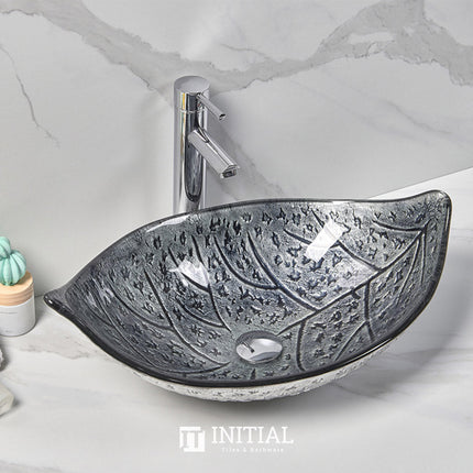 Above Counter Tempered Glass Basin Unique Leaf Shape Basin 590x370x140 ,