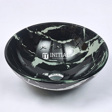 Above Counter Tempered Glass Basin Black Round Art Basin 420x420x145 ,