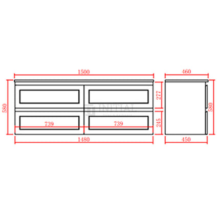 Fremantle Hampton Style Matte White Wall Hung Vanity Cabinet & Ceramic Top 1490W X 450H X 560D ,