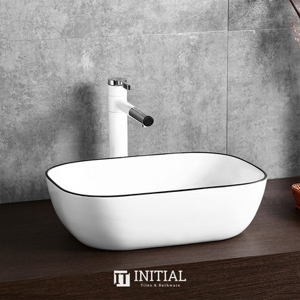 Above Counter Square Round Basin Skyline gloss white black edge 460x330x135 ,