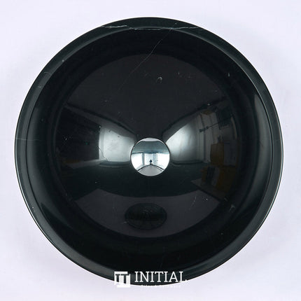 Round Above Counter Basin Gloss Black Marble Surface Stone Basin 420x420x140 ,
