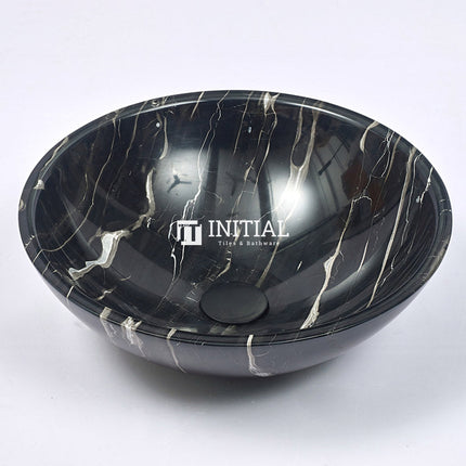 Round Gloss Black Marble Stone Basin Nero Marquina 420x420x140 ,