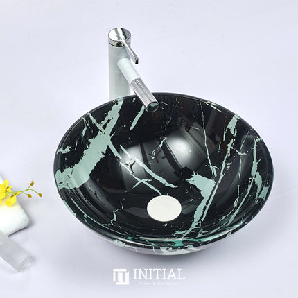 Above Counter Tempered Glass Basin Artistic Round Double Layer 420x420x145 ,