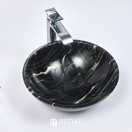Round Gloss Black Marble Stone Basin Nero Marquina 420x420x140 ,