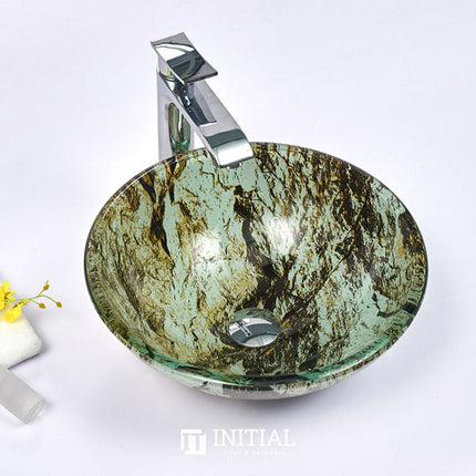 Above Counter Tempered Glass Basin Antique Round Double Layer 420x420x145 ,