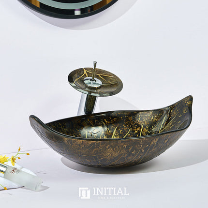 Above Counter Tempered Glass Basin Special Leaf Shape Basin 590x380x145 ,